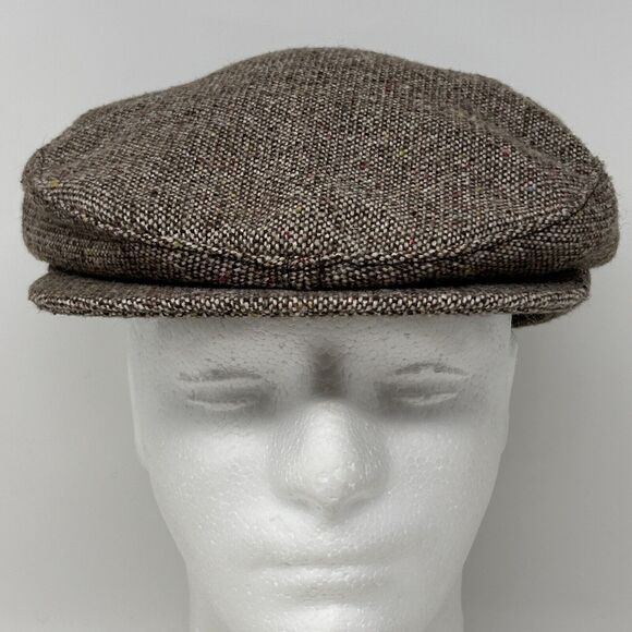 Vintage Tweed Flat Cap Hat Newsboy Cabbie Capas Headwear USA Made Beige M Medium - Picture 2 of 10